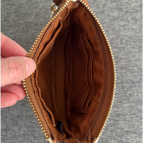 Coach Tan Brown Mini Purse Wristlet Gold Chain C Logo Coated Canvas Small Khaki - Picture 11 of 17
